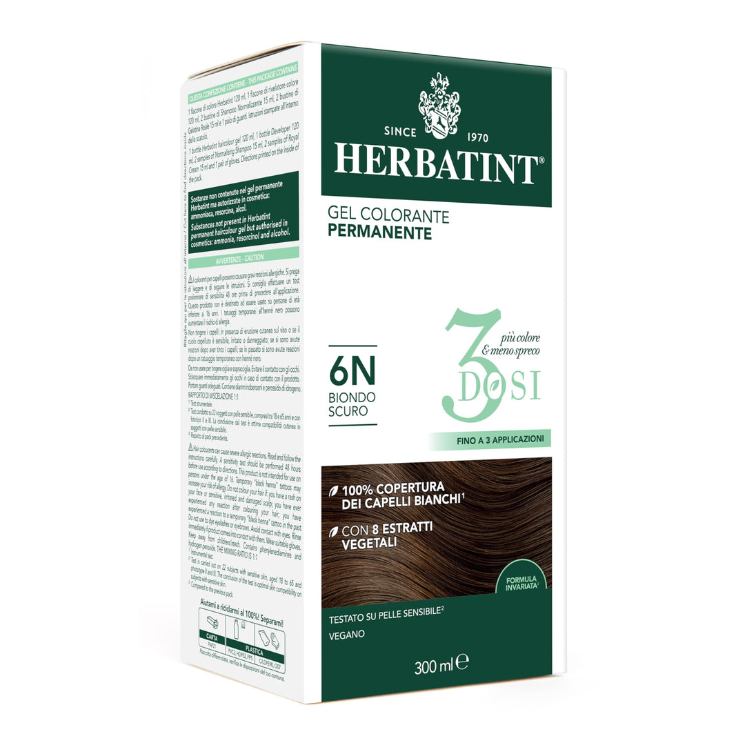 Herbatint Permanentes Farbgel 3 Dosen, 300 ml – 6N Dunkelblond, ohne Ammoniak, für empfindliche Haut