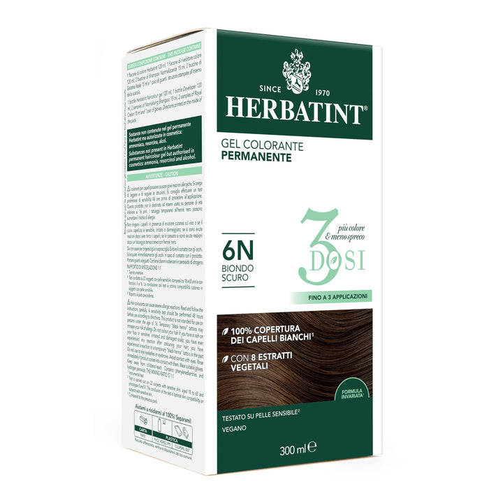 Herbatint Permanentes Farbgel 3 Dosen, 300 ml – 6N Dunkelblond, ohne Ammoniak, für empfindliche Haut