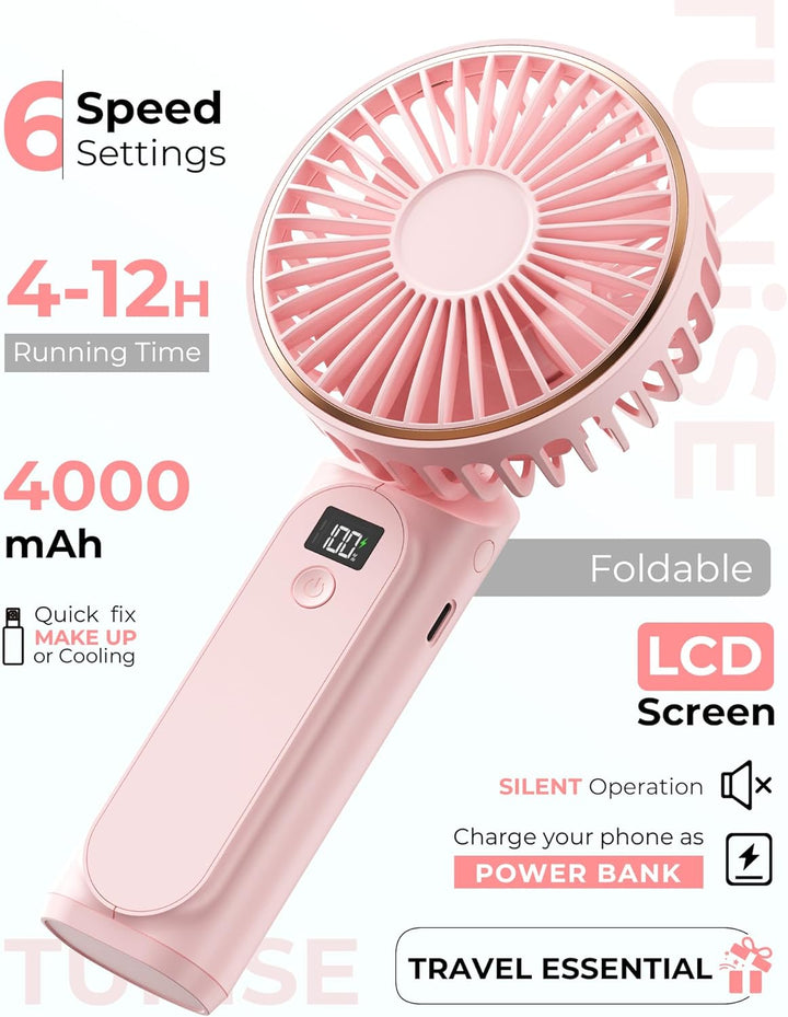 Tragbarer Mini-Ventilator Mit 4000mAh und LED-Display - 180° Verstellbar, Wiederaufladbar, 6 Geschwi