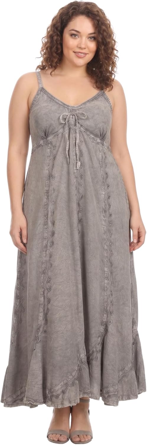 Sakkas Allie Stein gewaschen gestickte verstellbaren Spaghettiträgern Langes Kleid L-XL Grosse Gröss