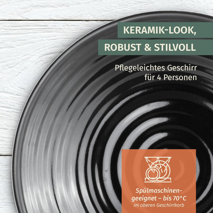 Camping Geschirr Set 1 Person 3-teilig | Melamin | Picknick Geschirrset | Campinggeschirr Stone Dark