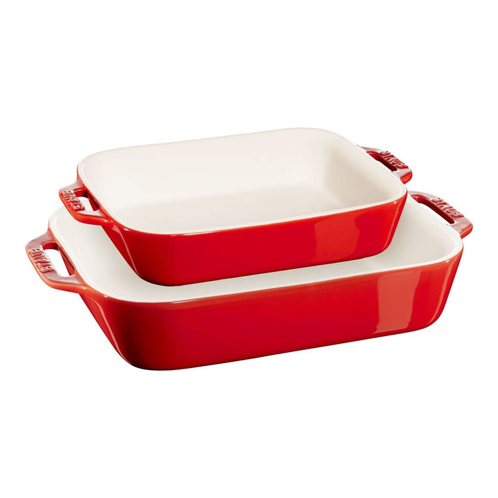 STAUB Ceramique Auflaufform-Set, Ofenform, rechteckig, Kirsch-Rot, Keramik, 2-tlg (20 x 16 cm & 27 x
