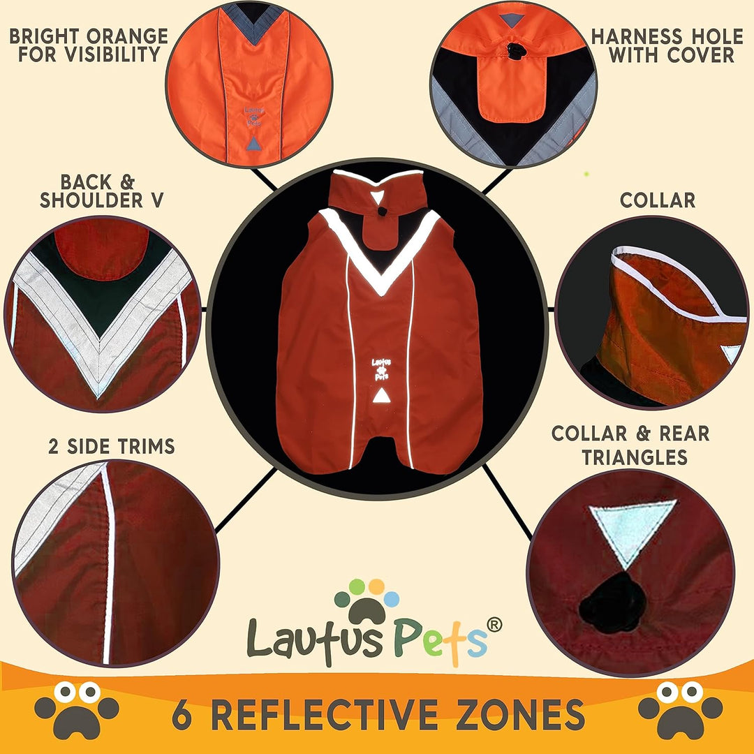 Regenmantel für Hunde, wasserdicht, reflektierend, leuchtendes Orange, mit Loch für Geschirr (M, Ora
