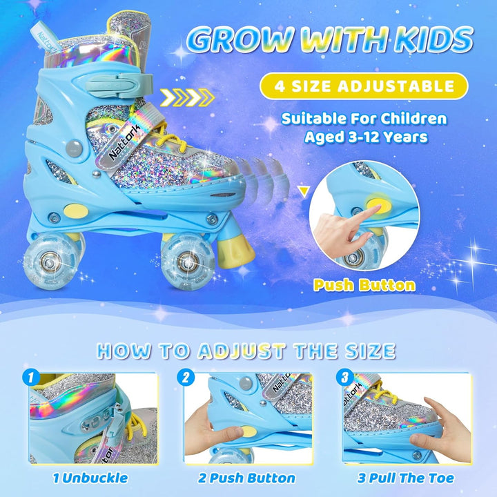 Nattork Kinder Rollschuhe, Rollschuhe Verstellbar mit 4 Grössen Einstellbare, Rollschuhe für Mädchen