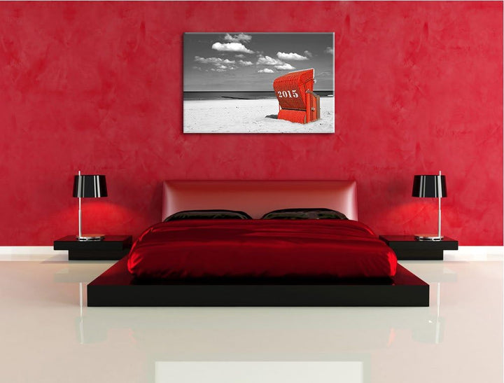 Pixxprint Strandkorb an der Nordsee 100x70cm Leinwandbild Wandbild Kunstdruck, 100x70