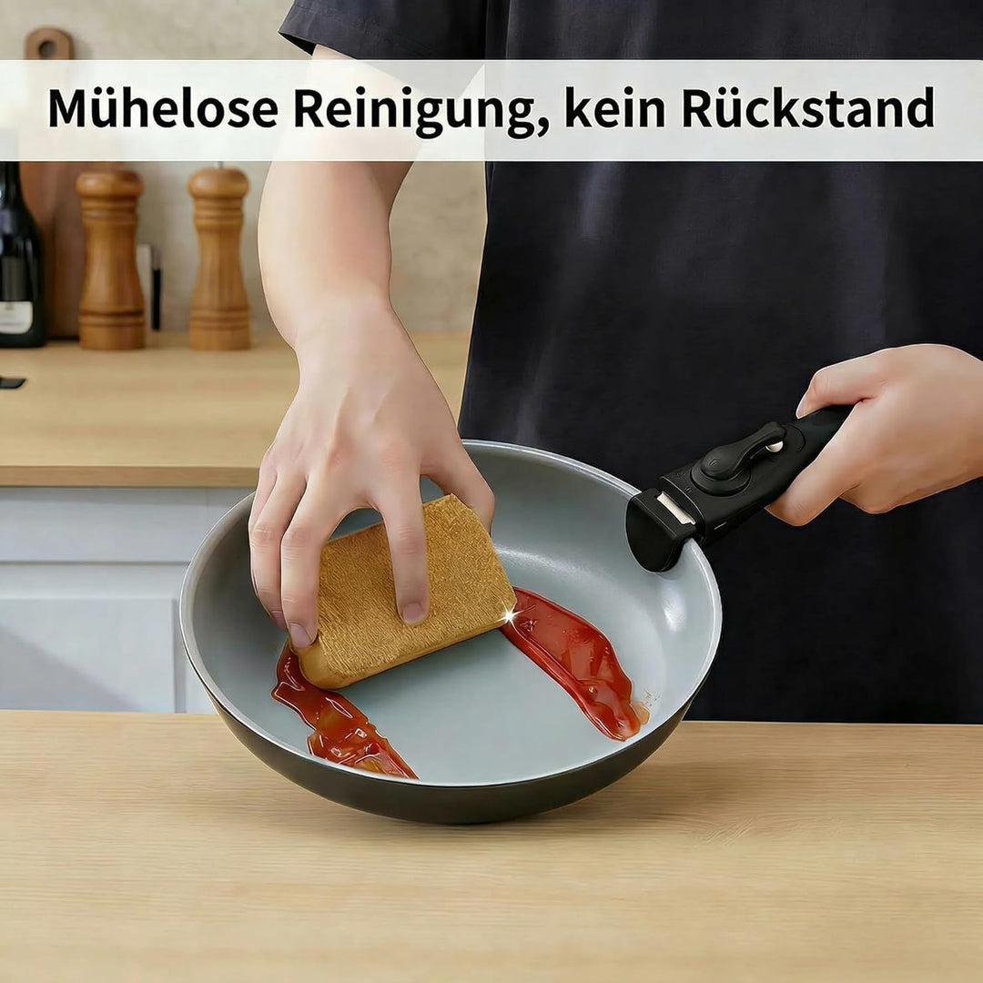 BEZIA Pfannenset mit abnehmbarem Griff, Bratpfannen Set mit Keramikbeschichtung, Induktions Pfannen