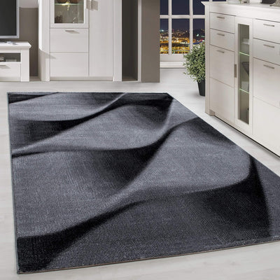 HomebyHome Teppich Wohnzimmer 120x170 cm Rechteckig Schwarz Kurzflor Wellen Design - Teppich Schlafz