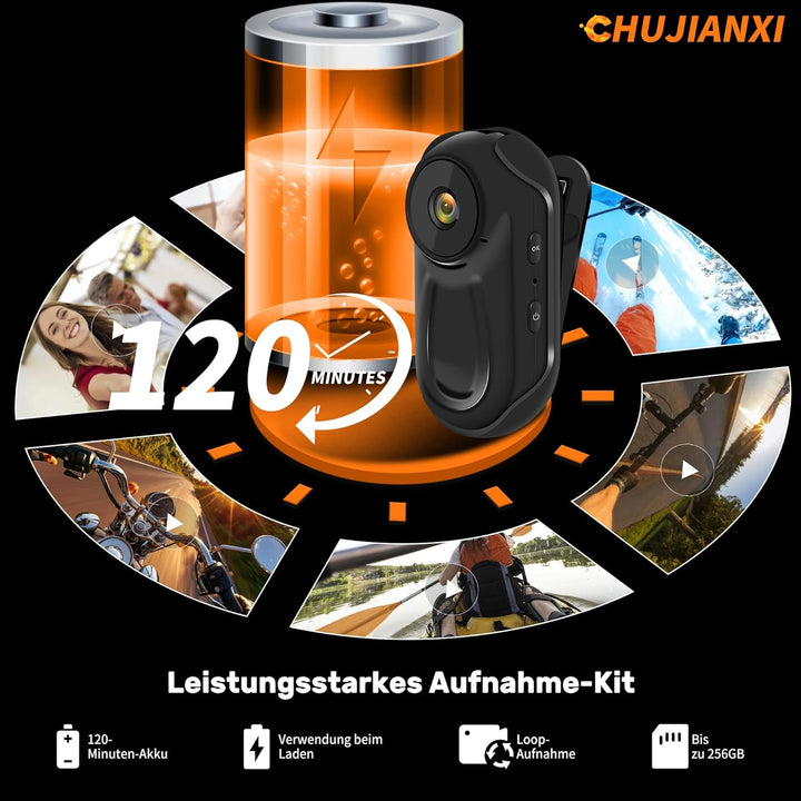 Mini Action Cam,Bodycam Körperkamera Mini 1080P mit 0,85-Zoll-Display,Daumen Body Cam,Multifunktions