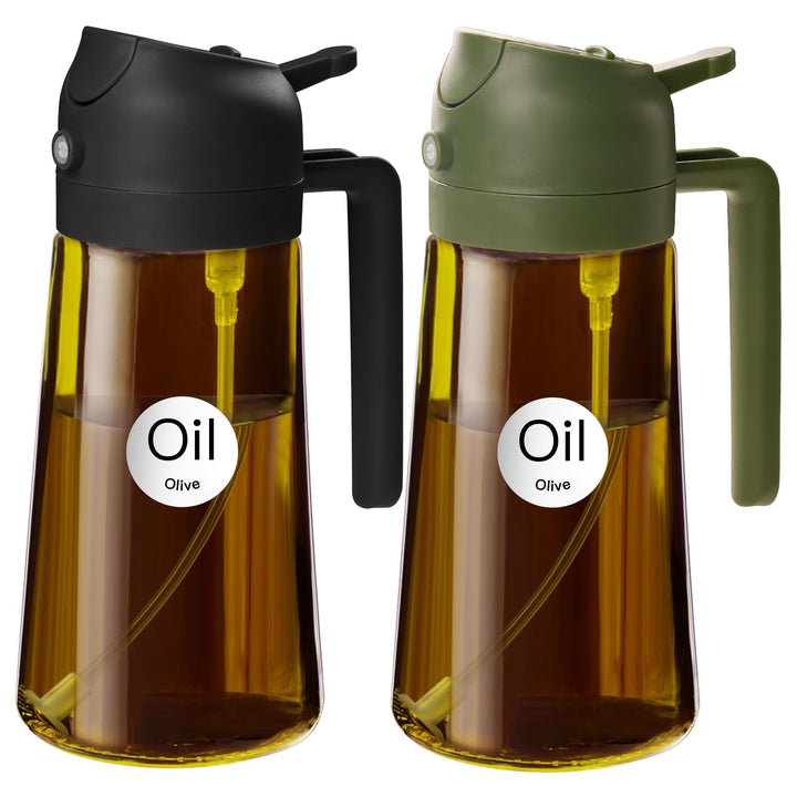 YARRAMATE 2 Stück 470ml Ölsprüher zum Kochen, 2-in-1 UV Schutz ölzerstäuber für die Küche, Bernstein