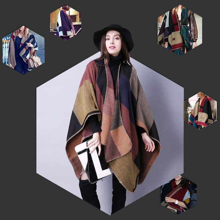 Lifetooler Frauen Poncho Damen Open Front Winterstrickjacke Lady Wendeumhang Bedruckte übergrosse Um