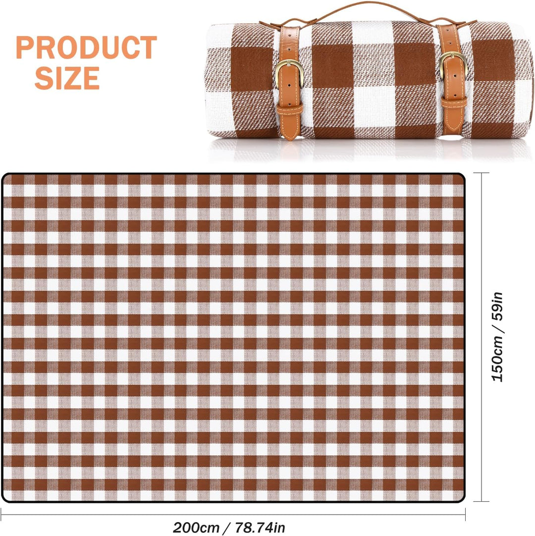 LIYUABU Picknickdecke 150 x 200cm,Braun Picknickdecke Wasserdicht,Tragbare Extra Grosse Stranddecke,