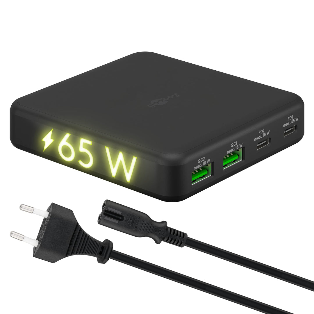 goobay 61772 Multiport 4-Fach USB-C Ladegerät mit 65W Leistung/lädt mehrere Geräte gleichzeitig über