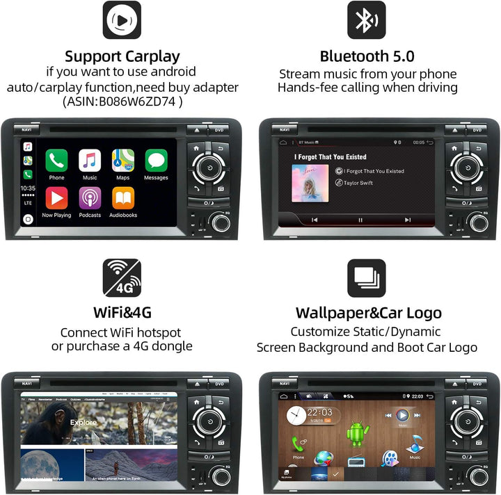 JOYX Android 10 Autoradio Passt für A3 2003-2011 In Dash Navigation | Rückfahrkamera Canbus Exteral