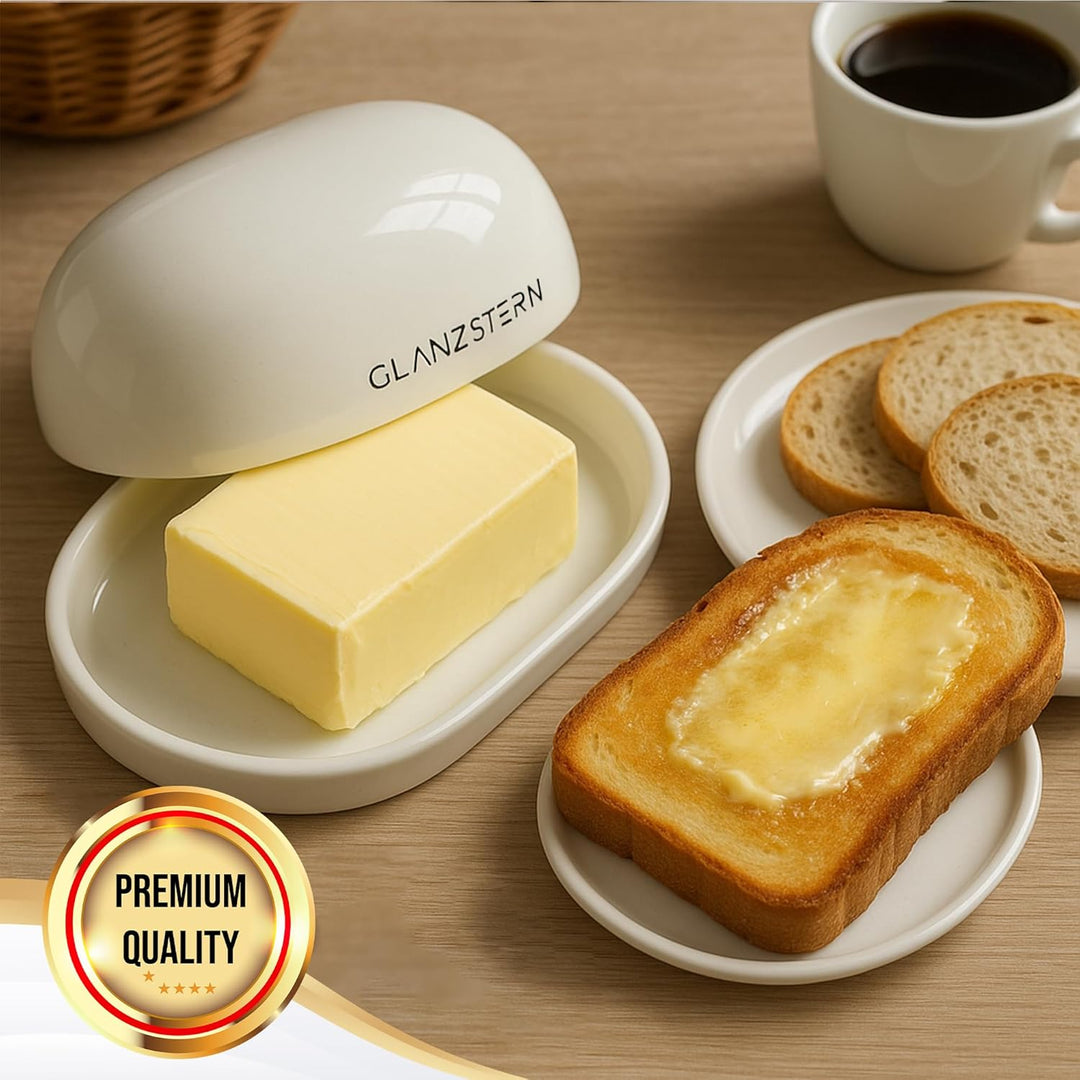 Elegante Butterdose aus Keramik mit Deckel und Messer – 250g Butterglocke – Spülmaschinenfest – Butt