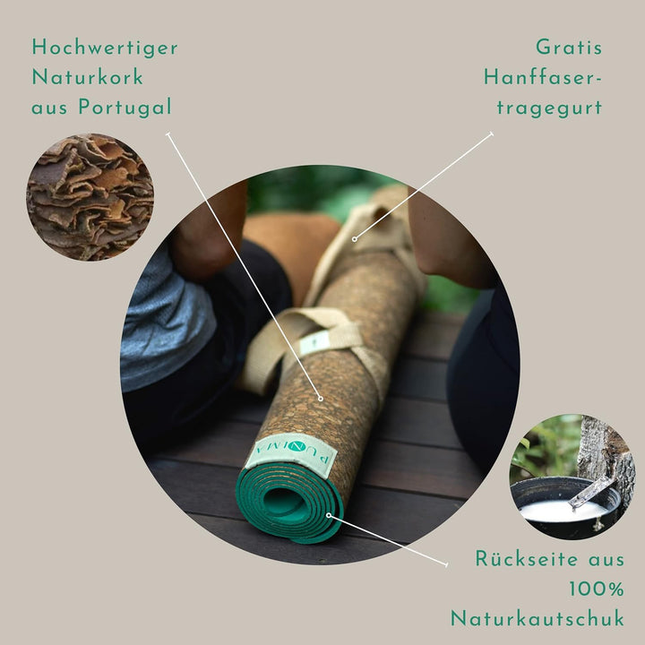 PUNIMA Yogamatte XXL, 100% Naturkautschuk und Premium Kork aus Portugal, Extra BREIT und LANG, OHNE