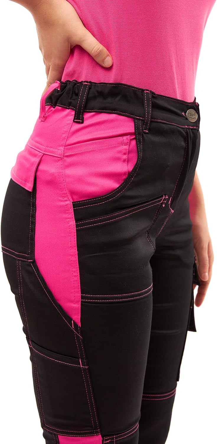 strongAnt Damen Arbeitshose komplett Stretch für Frauen Bundhose mit Kniepolstertaschen Schwarz Grau
