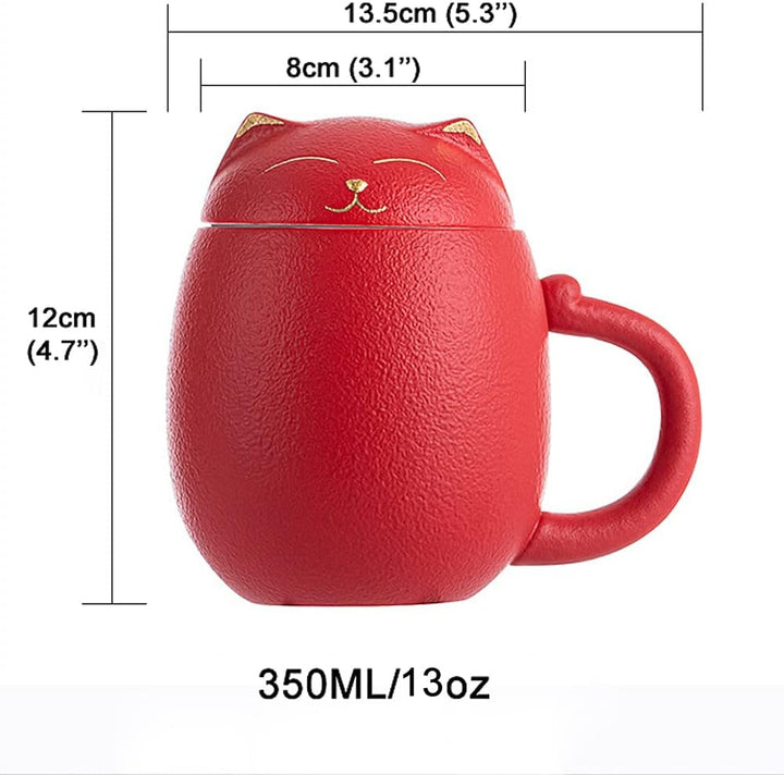 Katzenbecher mit Teesieb und Deckel, Niedliche Teetassen Kawaii-Tasse aus Keramik zum Ziehen, Handge