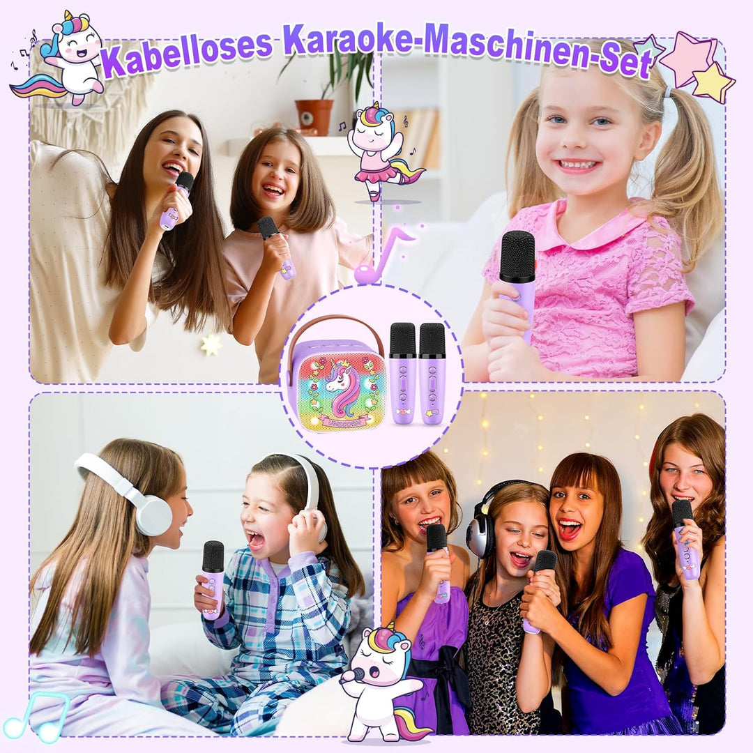 Dislocati Karaoke Maschine mit 2 Bluetooth Mikrofonen für Kinder, Ostern Einhorn Geschenke Spielzeug