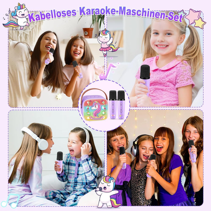 Dislocati Karaoke Maschine mit 2 Bluetooth Mikrofonen für Kinder, Ostern Einhorn Geschenke Spielzeug