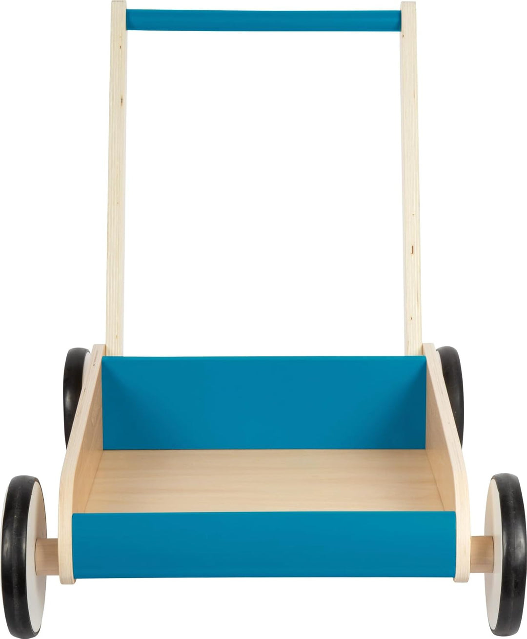 small foot Lauflernwagen Petrolblau, robuster Schiebewagen aus Holz, mit grosser Ladefläche, ab 12 M