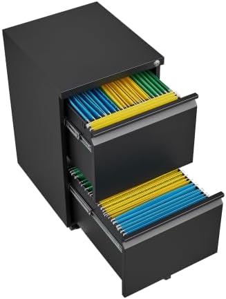Abschliessbarer Rollcontainer mit 2 Schubladen – Mobiler Aktenschrank auf Rollen aus Metall für Home