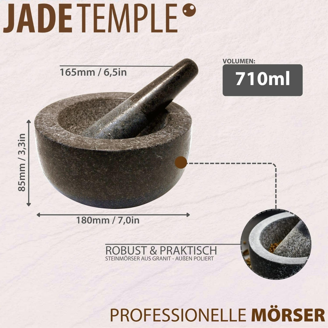 JADE TEMPLE 17170 Steinmörser mit Stössel im Set, effektives und einfaches mörsern, aus massivem Gra