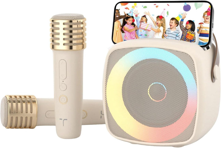 Karaoke Maschine 2 Mikrofone für Jungen Mädchen, tragbare Bluetooth-Lautsprecher mit dynamischen Lic