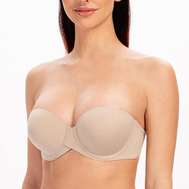 MELENECA Damen Bügel Erheben Gepolstert Hochdrücken Trägerlos BH mit geformte Cups 70C Hell Beige He