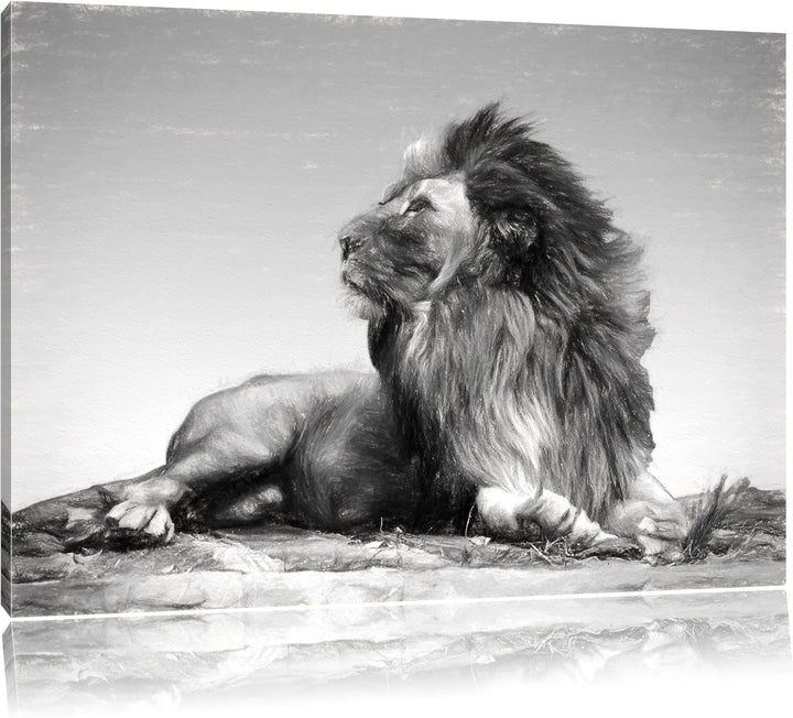 Pixxprint liegender Löwe als Leinwandbild/Grösse: 100x70 / Wandbild/Kunstdruck/fertig bespannt, 100x