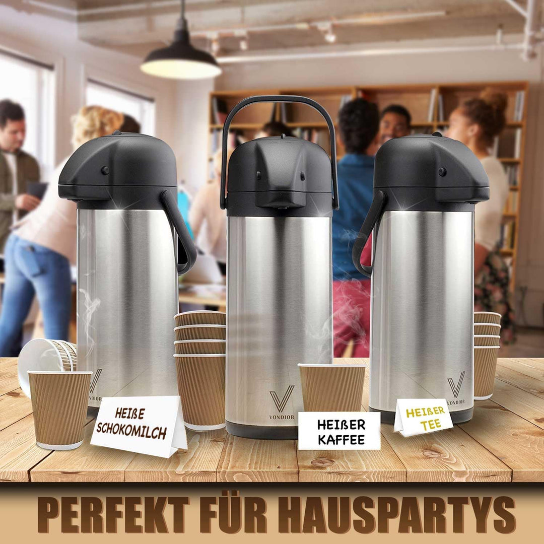 Vondior Airpot Pumpkanne - Professionelle isolierte Kaffeekaraffe aus Edelstahl, Thermoskanne, Therm