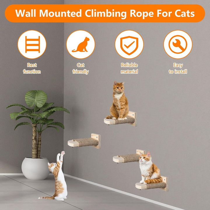 4 in 1 Kletterwand für Katzen Katzentreppe Wand, Wandliege mit Juteseil zum Kratzen, Katzentreppe Pl