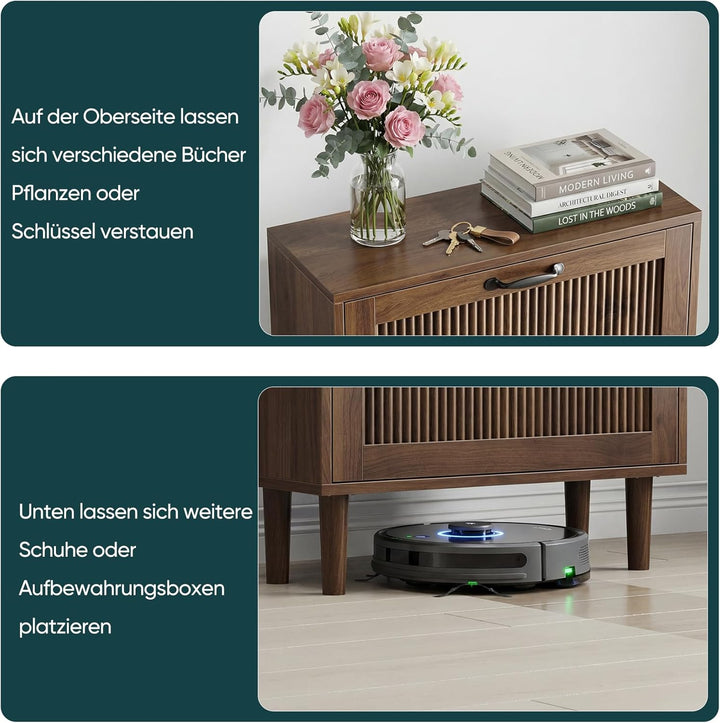 Semiocthome Zweilagiger Schuhschrank aus Holz mit Kipp-Mechanismus und Metallgriffen in Retro-Optik