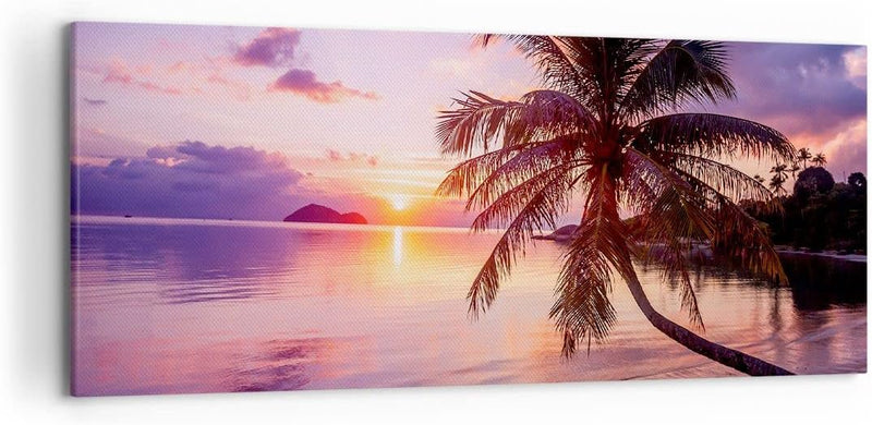 Wandbilder Dekoration Wohnzimmer Strand Meer Palme Panorama Bilder auf Leinwand 120x50cm Leinwandbil