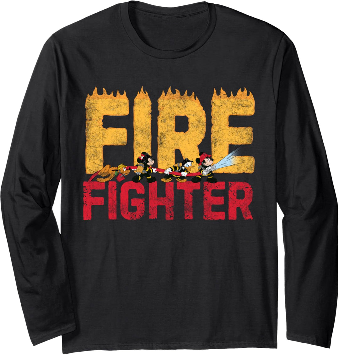 Disney Mickey and Friends Minnie Donald Pluto Fire Fighters Langarmshirt