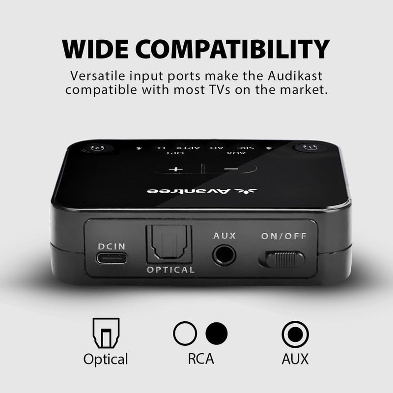 Avantree Audikast Plus Bluetooth 5.0 Transmitter Sender für TV PC mit Lautstärkeregelung, aptX Low L