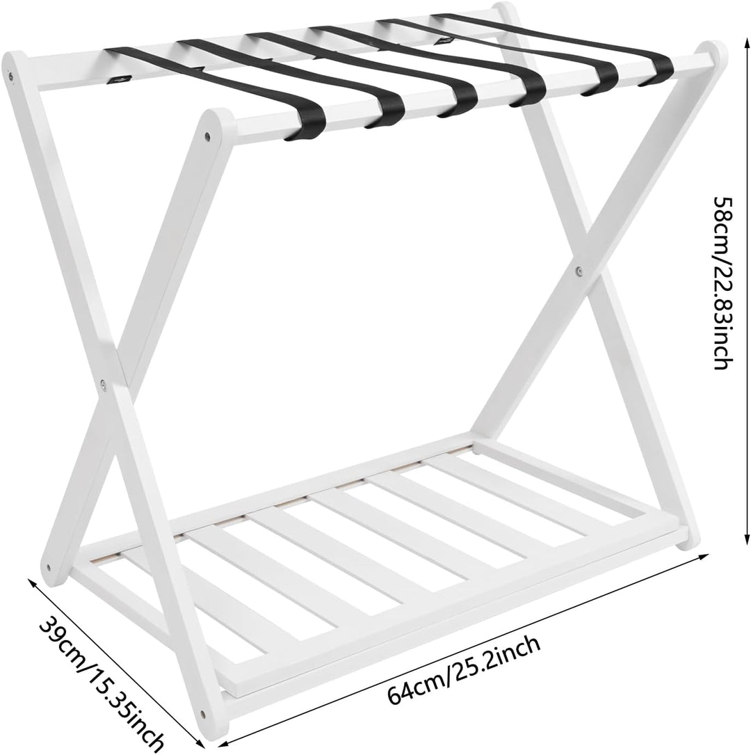 Kofferständer Klappbar, 2 Stück Gepäckträger aus Bambus - 64 x 39 x 58cm, 2 Ablagen Kofferablage für