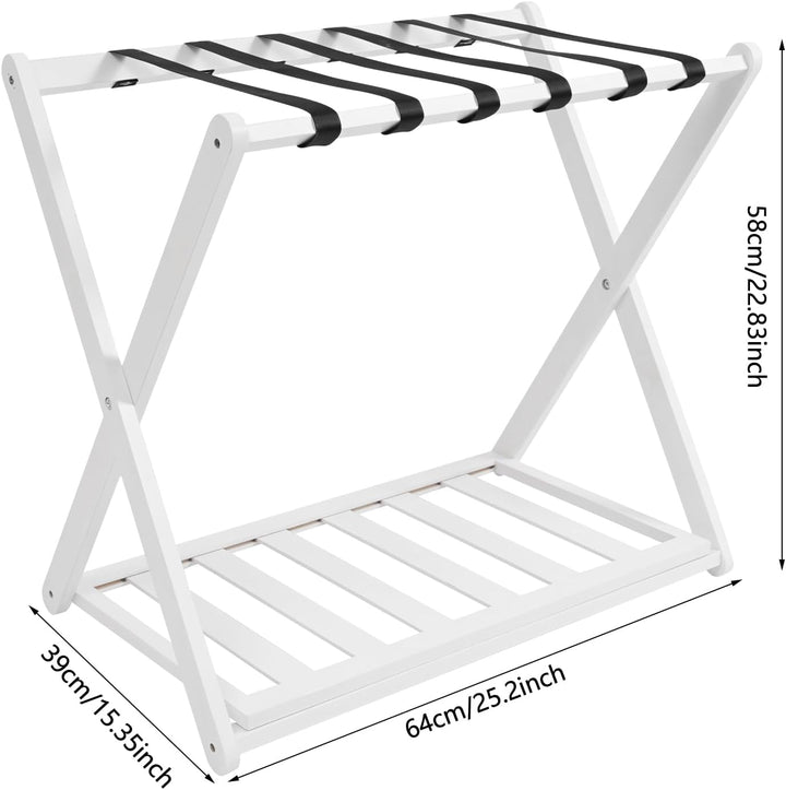 Kofferständer Klappbar, 2 Stück Gepäckträger aus Bambus - 64 x 39 x 58cm, 2 Ablagen Kofferablage für