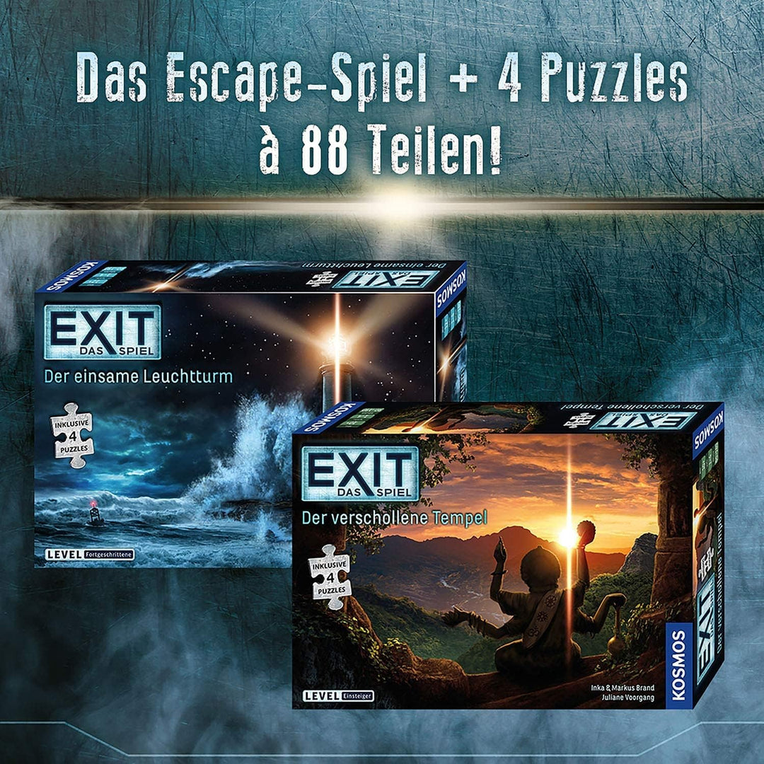 Kosmos EXIT® - Das Spiel + Puzzle: Der verschollene Tempel | Inklusive 4 Puzzles á 88 Teilen, Level: