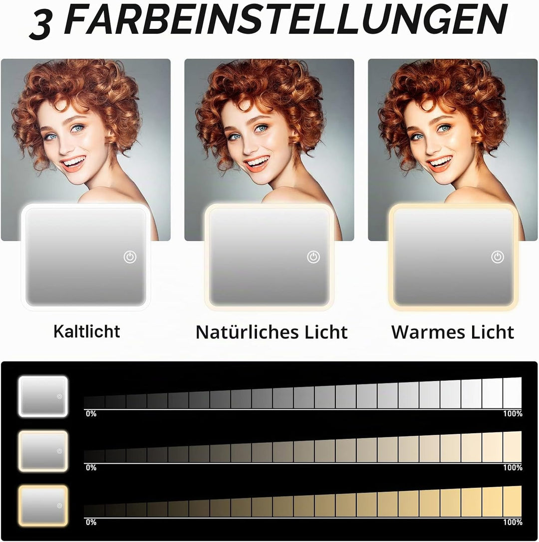 Reisekosmetiktasche mit beleuchtetem Spiegel, unterteilbare Kosmetiktasche Kosmetiktasche mit 3 Farb