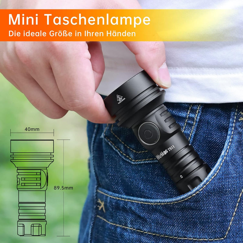 Wurkkos TS11 Mini Taschenlampe LED, 2000 Lumen Klein Taschenlampen SFT40 Led mit RGB Auxiliary,Max T