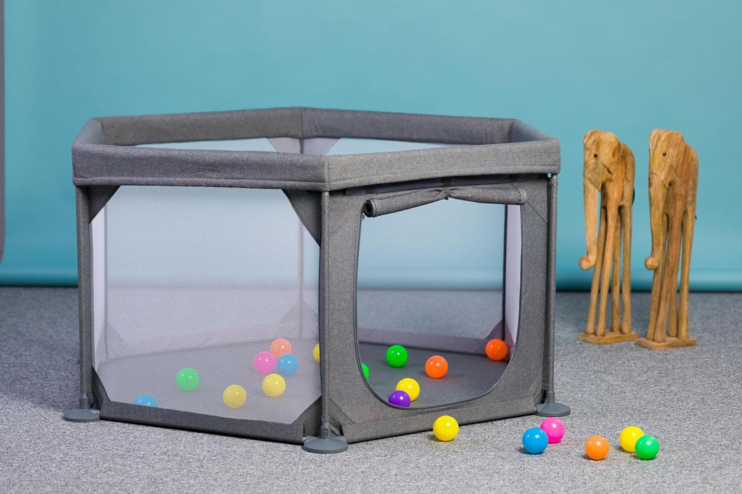 Fillikid Laufgitter 6-eckig mit Einstieg Exklusiv | Laufstall Baby ab Geburt | Bett Reisebett Baby m