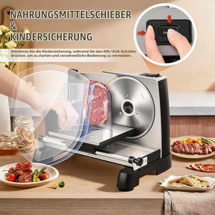 Moongiantgo Allesschneider Elektrisch Brotschneidemaschine mit 2x Abnehmbarer 19cm Edelstahlklinge,
