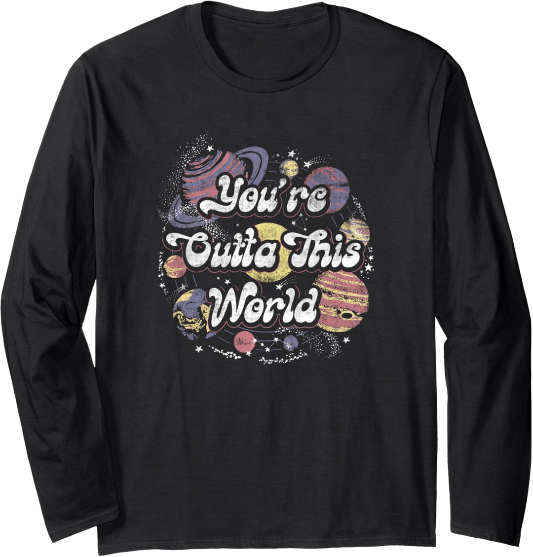 Trendy You're Outta This World Retro Solar System Front Back Langarmshirt