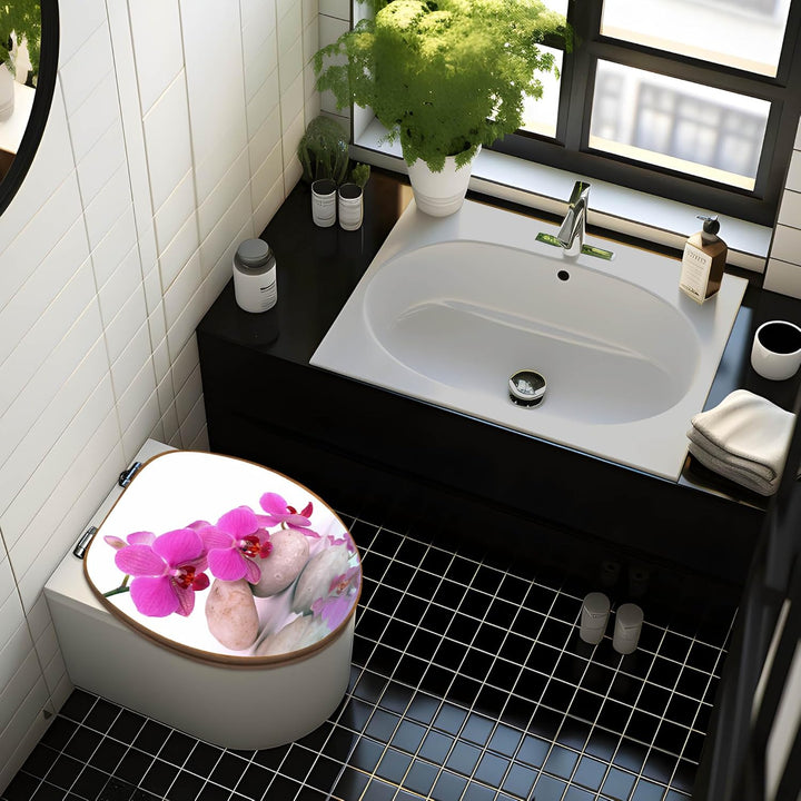 banjado® Design WC Sitz Bambus Absenkautomatik mit Motiv Orchidee/Toilettendeckel mit Absenkautomati
