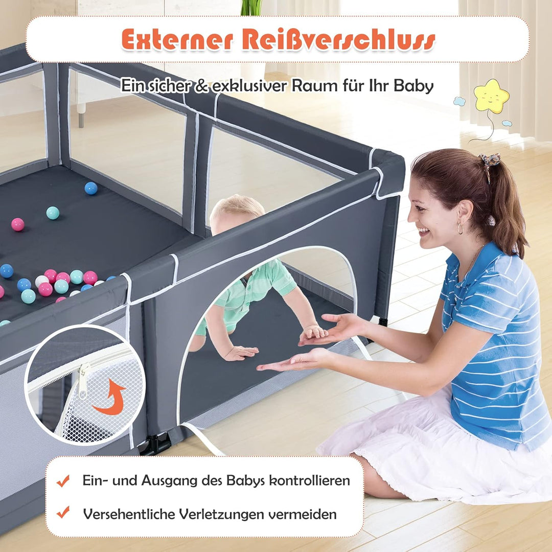 GOPLUS Baby Laufstall mit 50 Spielbällen, Krabbelgitter für Kleinkinder & Säulinge, Laufgitterzelt m