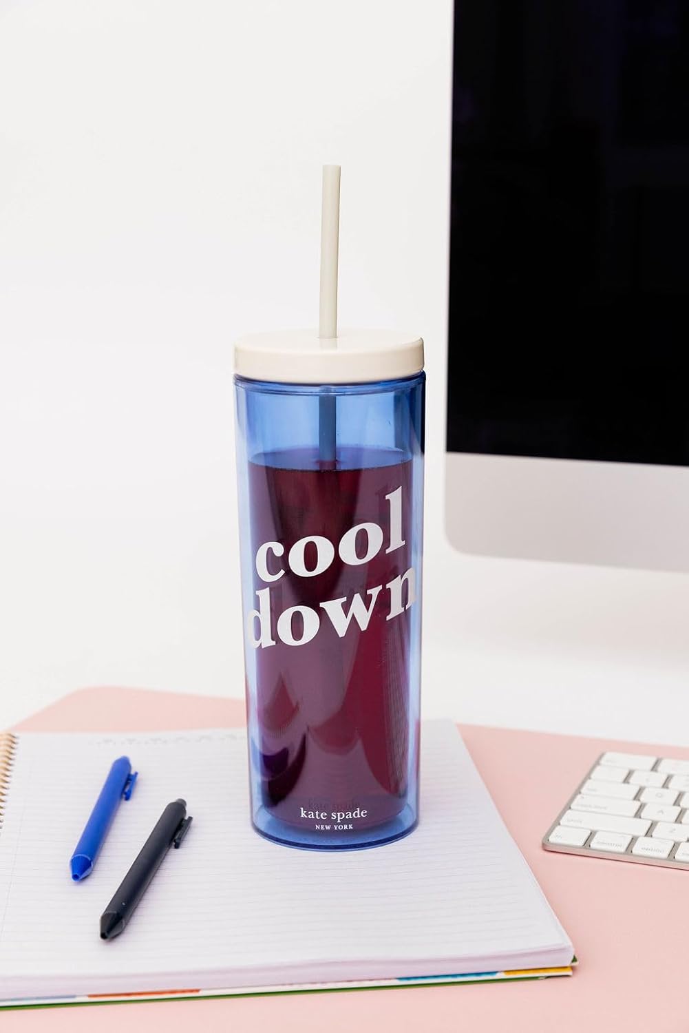 Kate Spade New York Acryl-Becher mit Deckel und Strohhalm, 680 ml, schmaler doppelwandiger Becher, C
