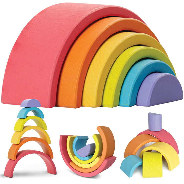 Merle Toys® Regenbogen Holz Spielzeug - Holzregenbogen Kinder ab 1 Jahr, Holz Regenbogen Montessori