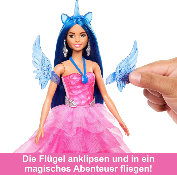 BARBIE Ein verborgener Zauber - Puppe mit Einhorn, pinkfarbenes Kleid mit Saphirblauen Details, Einh