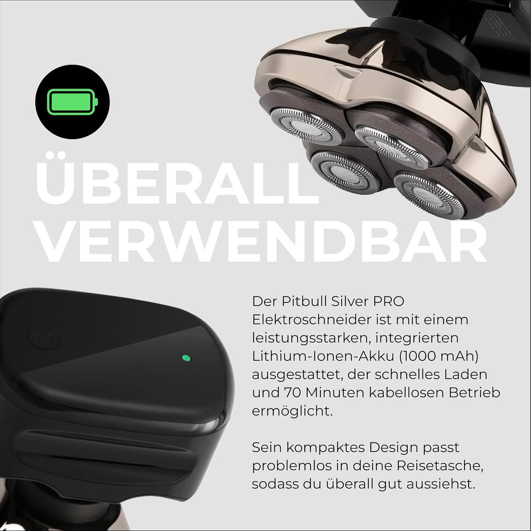 Skull Shaver Pitbull Silver Pro SX5 - Kopf- und Gesichtsrasierer - Elektrorasierer für Herren, Nass