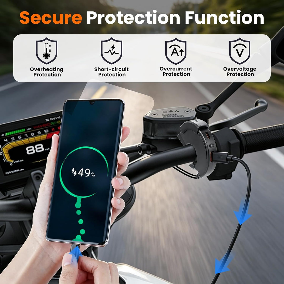 RUIZHI 48W Motorrad USB Ladegerät 12V Wasserdicht USB C Motorrad Steckdose QC3.0 USB-A und PD Type-C